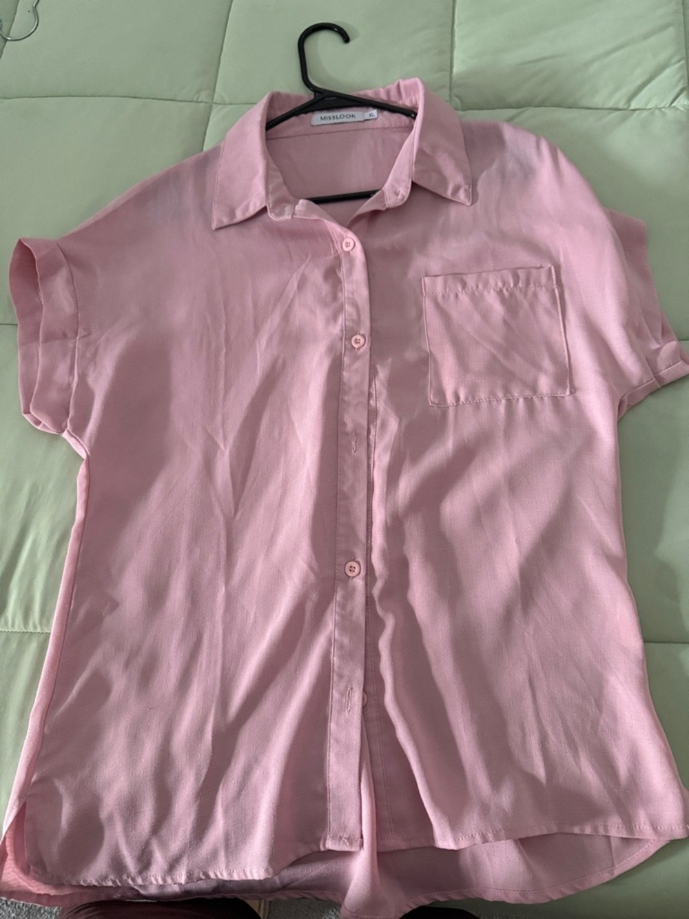 MISSLOOK Light Pink Short Sleeve Button-Up Blouse - Picture 1 of 1